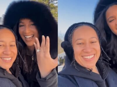 Chantel Everett and Ashley Bowen show off their engagement ring