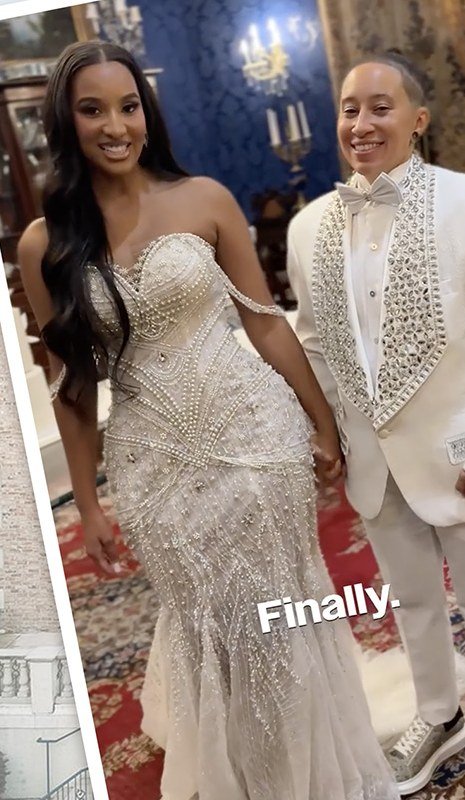 Chantel Everett and Ashley Bowen smiling after their wedding