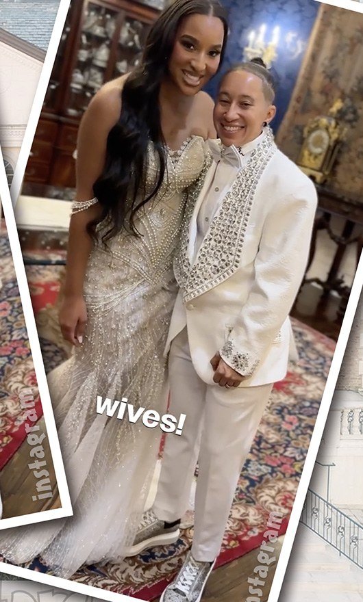 Chantel Everett and Ashley Bowen embracing as newlyweds