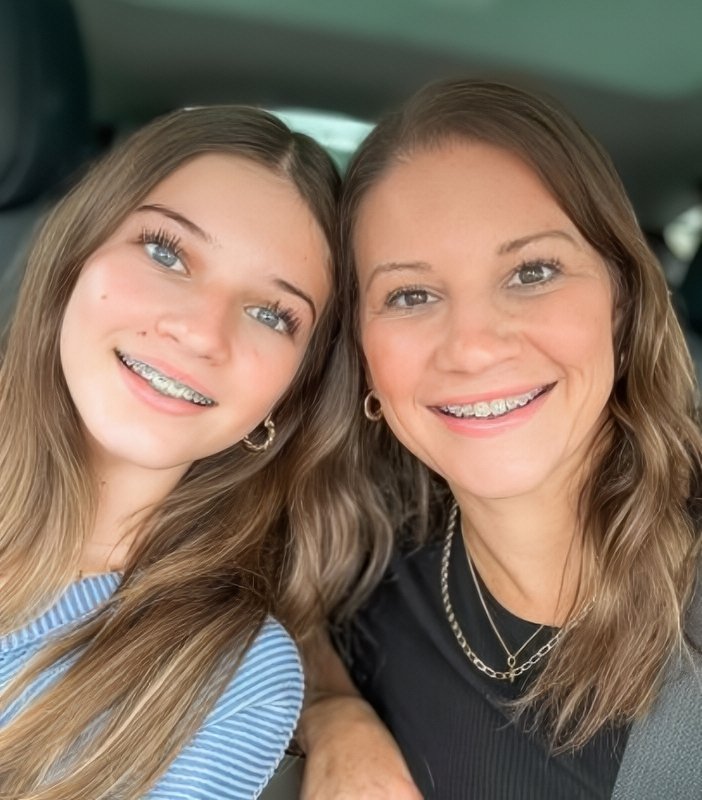 Blayke Busby and Danielle Busby selfie smiling with braces