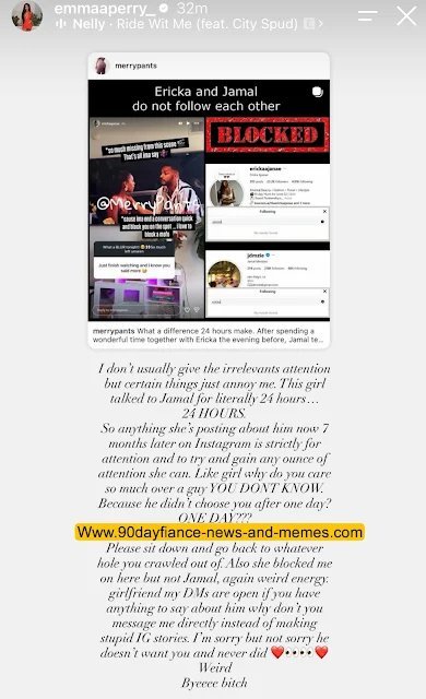 Emma Perry's deleted Instagram Story about Ericka