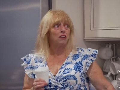 Tina McAloon looking shocked in Janelle and Josh's Florida kitchen
