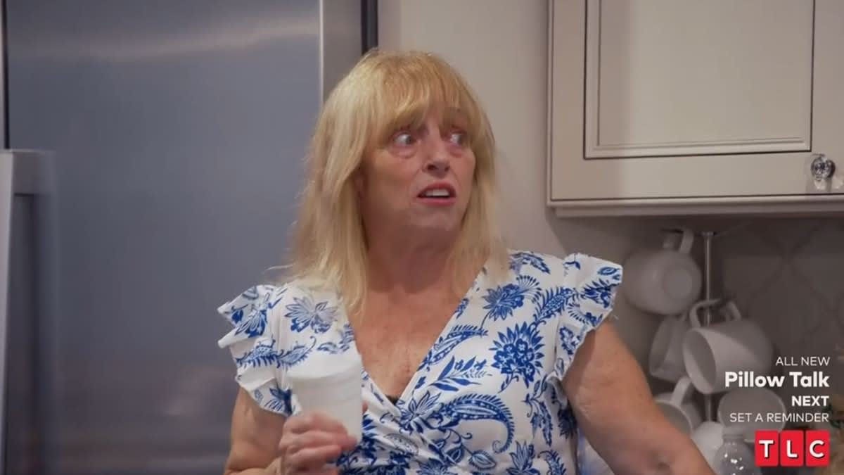 Tina McAloon looking shocked in Janelle and Josh's Florida kitchen
