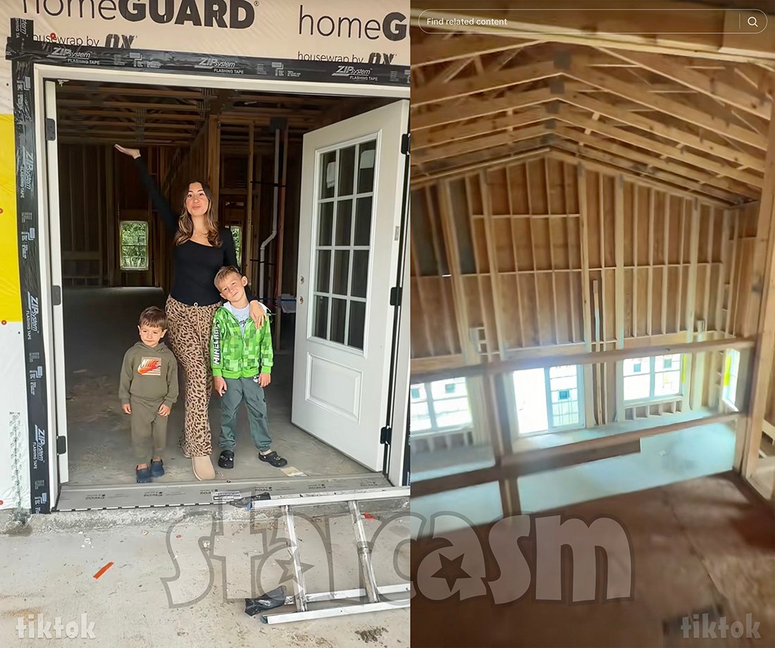 Jenna Ronan with her sons inside the new house build