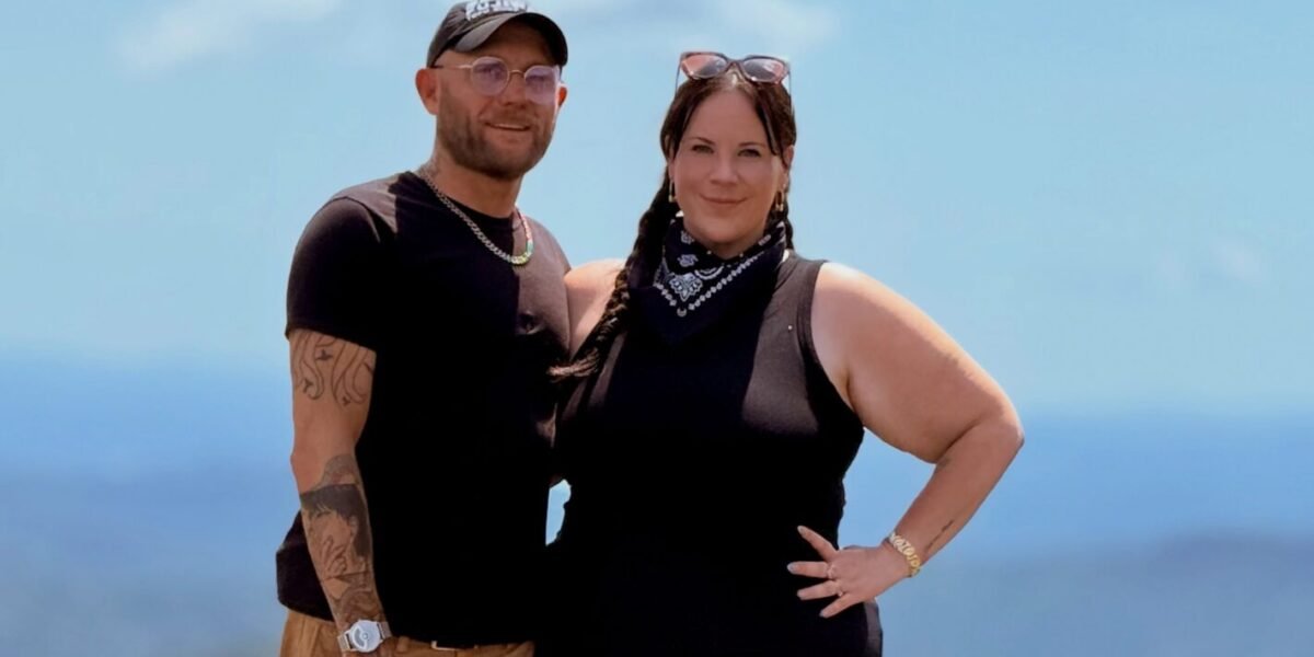 Whitney Thore and Jake Beaudoin posing together outdoors