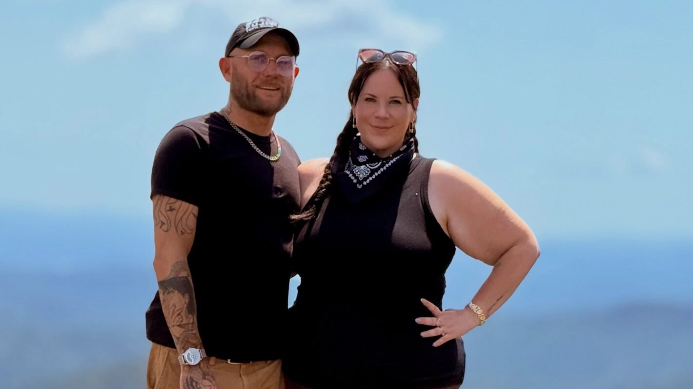 Whitney Thore and Jake Beaudoin posing together outdoors