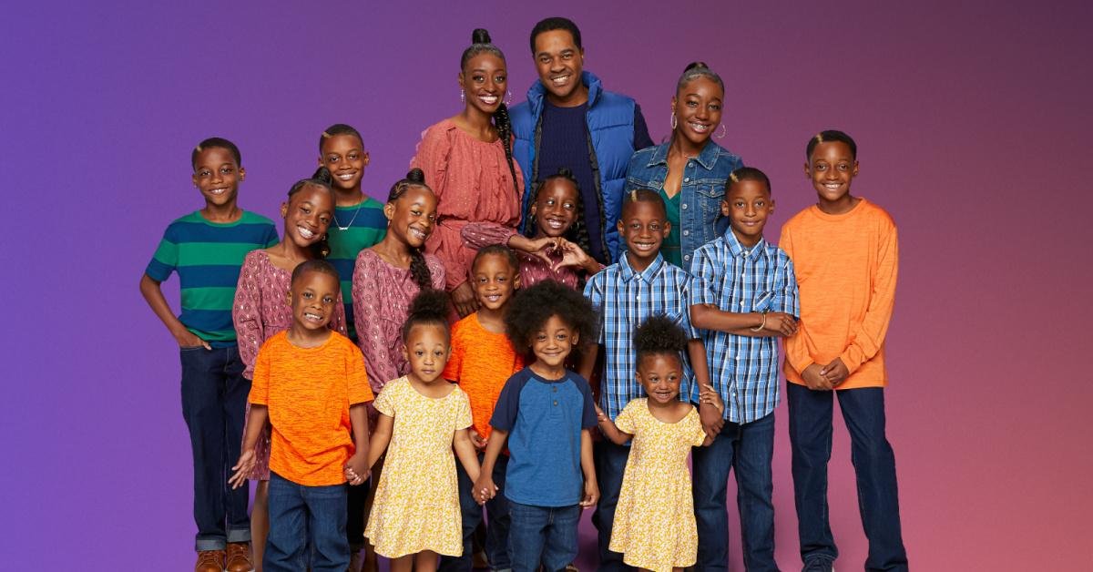 Deon and Karen Derrico with their children in a colorful cast photo