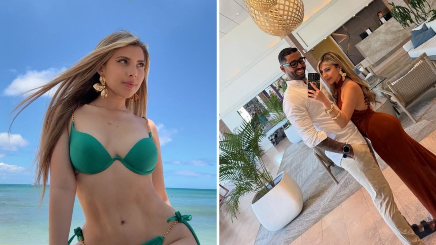 Valentina Malagon on the beach and Pedro Jimeno and Valentina Malagon taking a mirror selfie