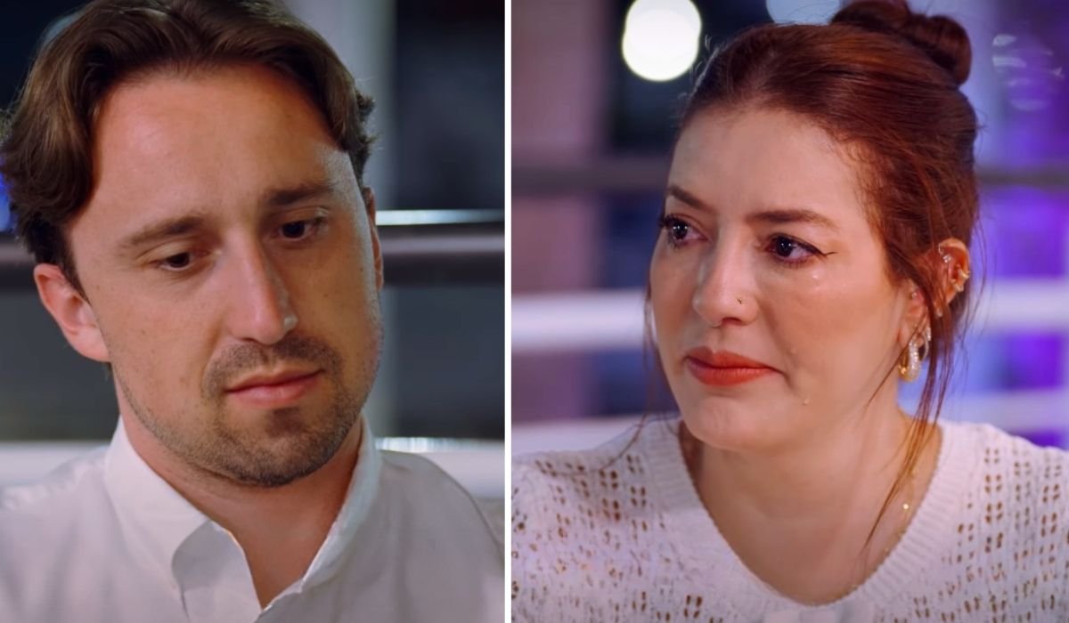 Thomas Dintino and Paula Barbosa in an emotional split-screen moment