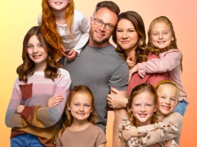 Danielle and Adam Busby with their six daughters